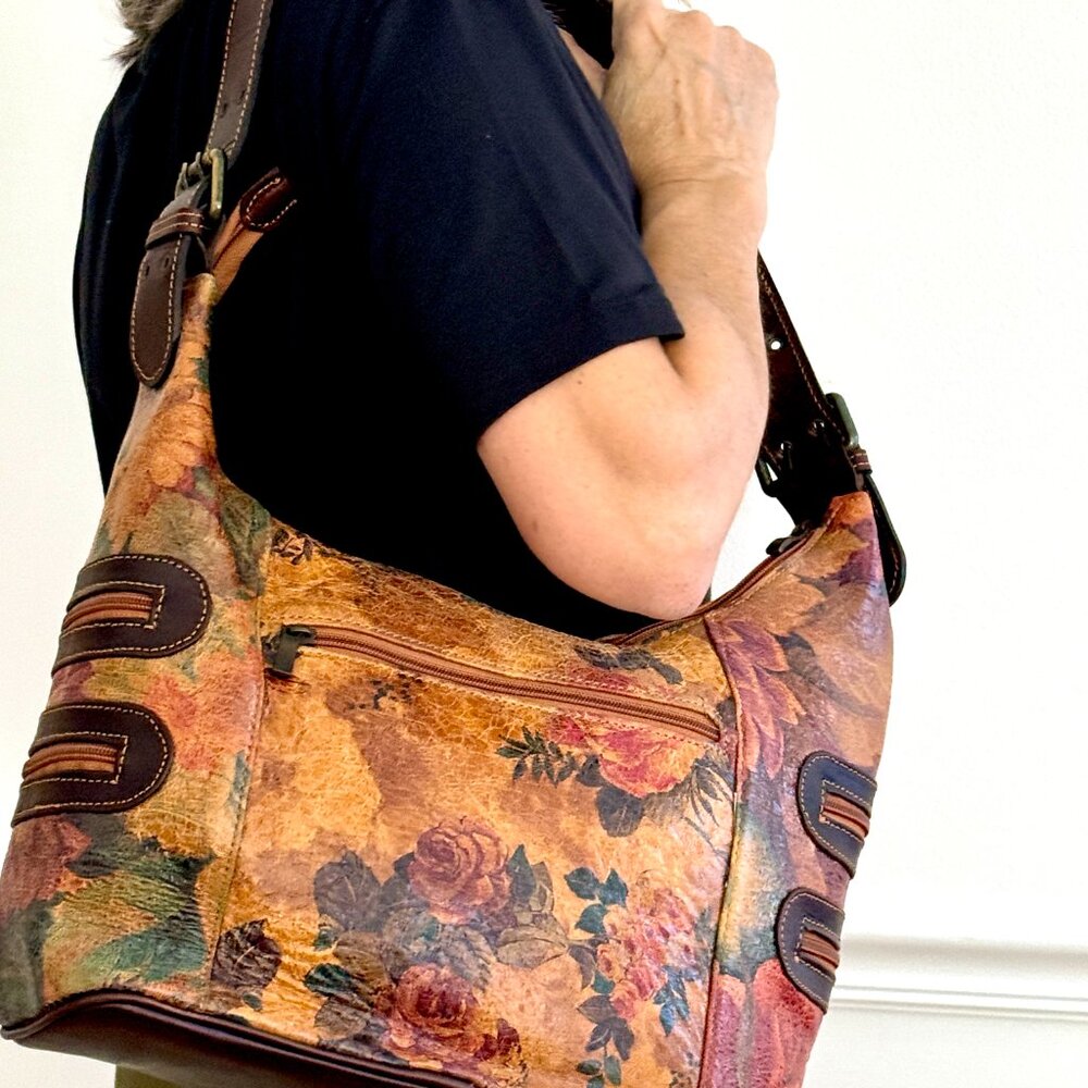 Vintage Floral Leather Purse Handbag Bag Made in Argentina Floral Print
